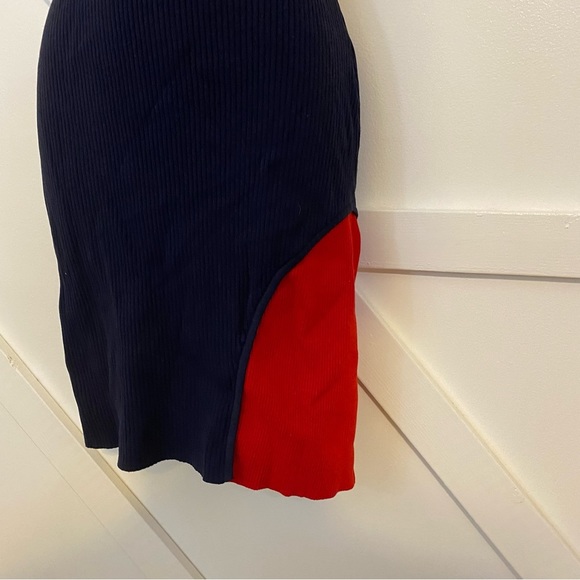 Parker Ruthie Rib Knit Short Sleeve Striped Side Cutout Mini Dress Navy Sz M - Picture 7 of 12